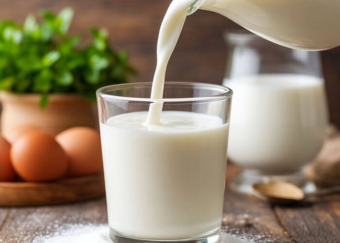 Добавьте кефир и продолжайте варить смесь при периодическом помешивании. Как только масса расслоится на сырный сгусток и сыворотку, снимите кастрюлю с огня.